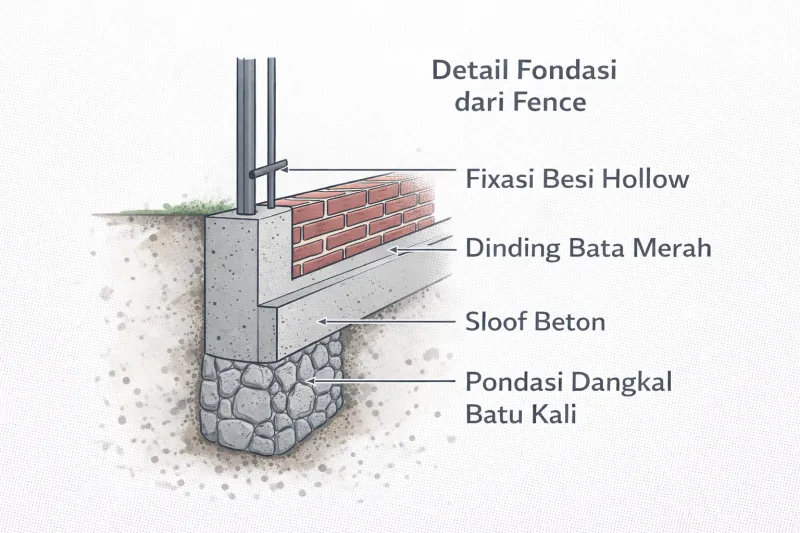 Detail Pondasi Pagar Tembok