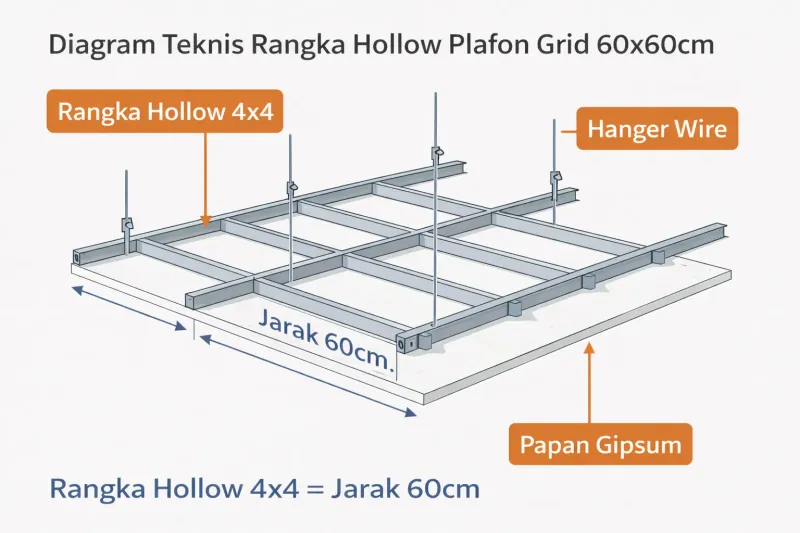 Diagram Rangka Hollow Plafon 60x60