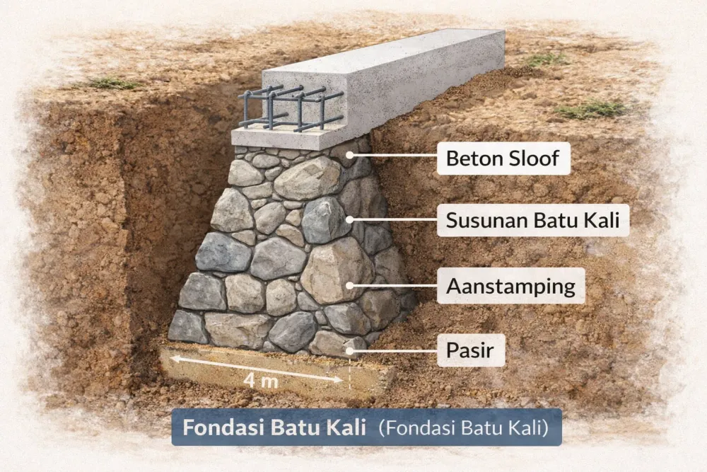 Cara Menghitung Volume Pondasi Batu Kali (Rumus Trapesium)